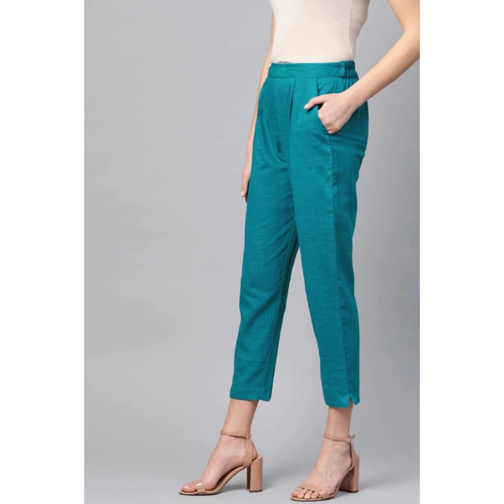 HD Women's Casual Solid Cotton Slub Trouser Pant (Rama Blue)
