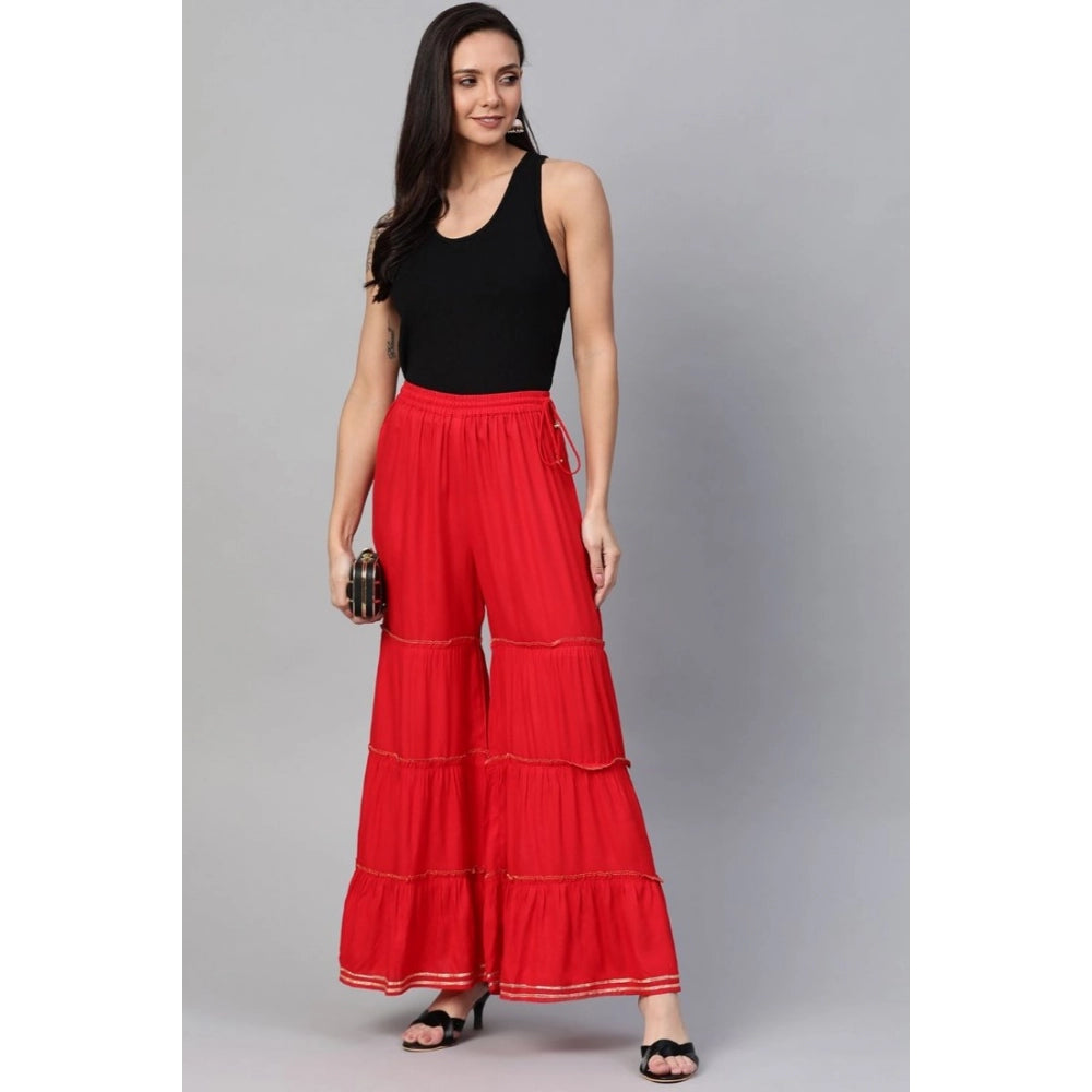 HD Women's Casual Solid Rayon Sharara (Red)