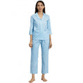 HD Women's Casual 3/4 th Sleeve Floral Printed Rayon Shirt With Pyjama Pant Night Suit Set (Blue)