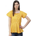 HD Women's Casual Short Sleeves Stripe Printed Rayon Top (Mustard)