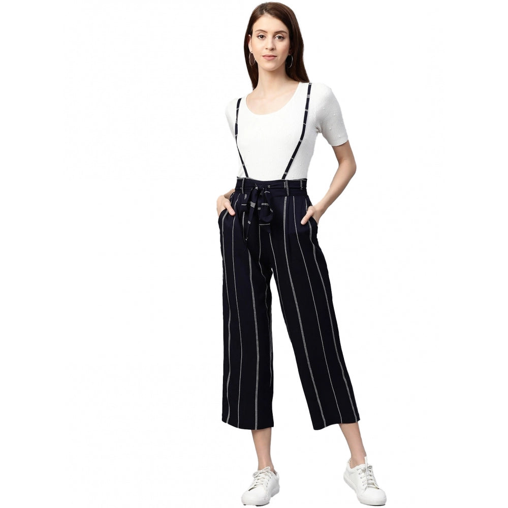 HD Women's Casual Short Sleeve Striped Rayon Dungaree (Blue)