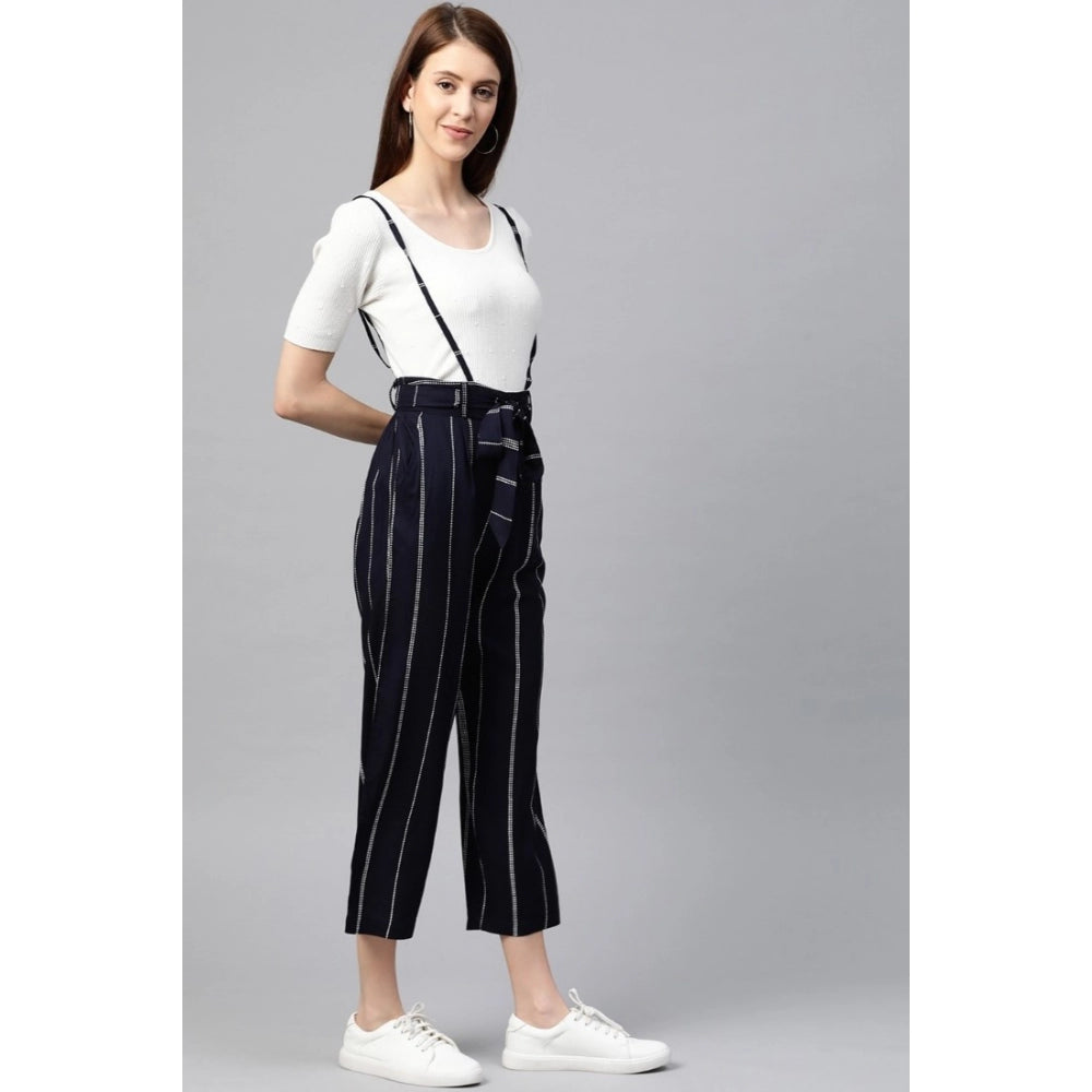 HD Women's Casual Short Sleeve Striped Rayon Dungaree (Blue)