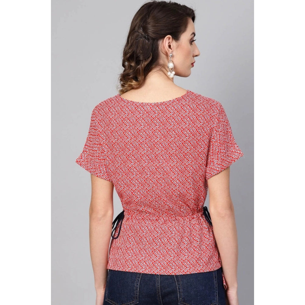 HD Women's Casual Short Sleeve Geometric Rayon Top (Red)
