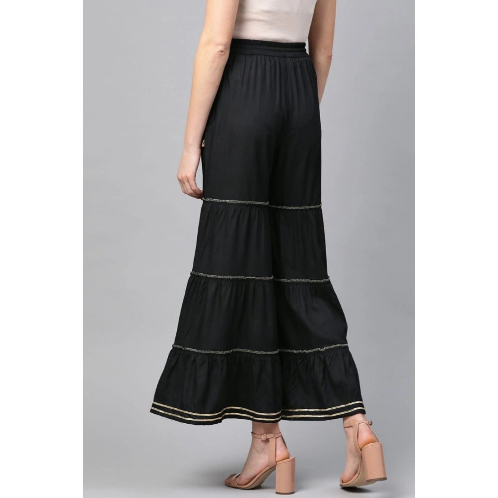 HD Women's Casual Solid Rayon Sharara (Black)