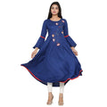 HD Women's Casual Bell Sleeves Embroidery Rayon Kurti (Blue)