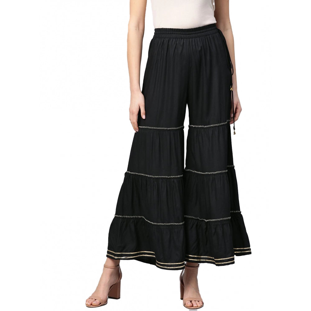 HD Women's Casual Solid Rayon Sharara (Black)