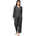 HD Women's Casual Full Sleeves Polka Dot Printed Rayon Shirt With Pyjama Pant Night Suit Set (Grey)
