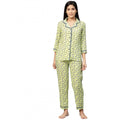 HD Women's Casual 3/4 Sleeve Floral Printed Rayon Shirt With Pyjama Pant Night Suit Set (Green)