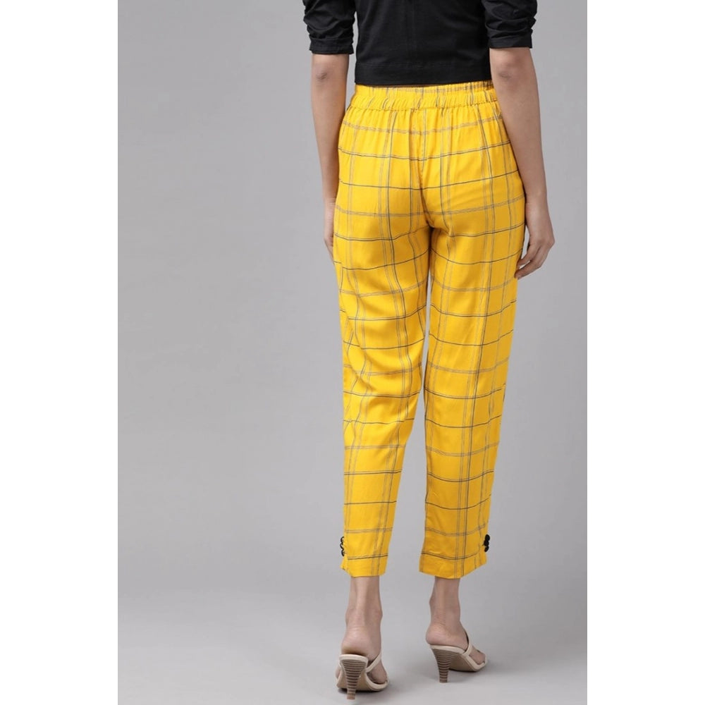 HD Women's Casual Checked Rayon Trouser Pant (Yellow)