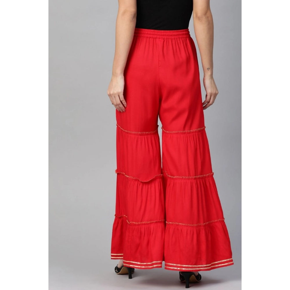 HD Women's Casual Solid Rayon Sharara (Red)