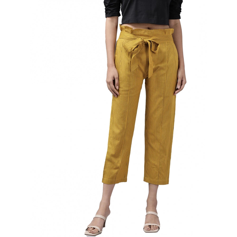 HD Women's Casual Printed Cotton Flex Trouser Pant (Mustard)