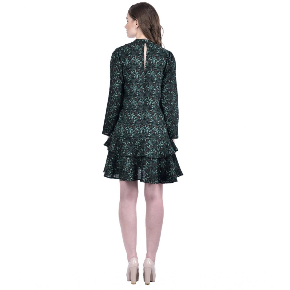 HD Women's Cotton Blend Floral Full Sleeves Dress (Green)