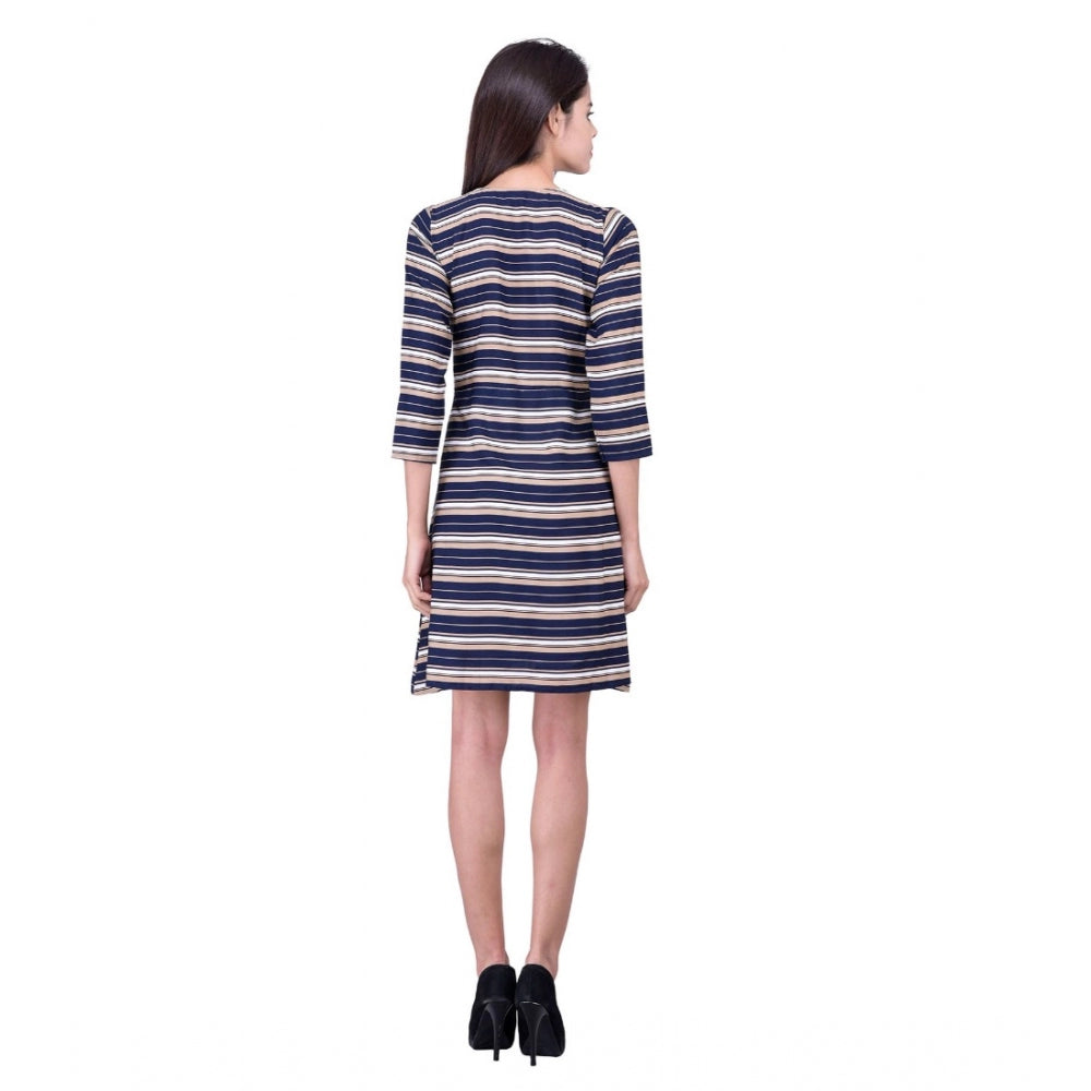 HD Women's Cotton Blend Solid 3-4 Sleeve Dress (Blue)