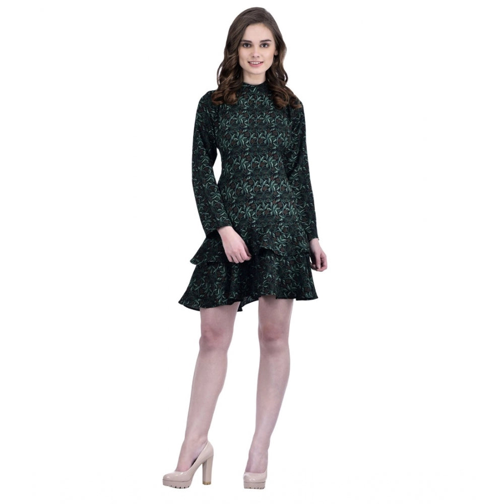 HD Women's Cotton Blend Floral Full Sleeves Dress (Green)