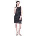 HD Women's Cotton Blend Checked Sleeveless Sheath Dress (Black)