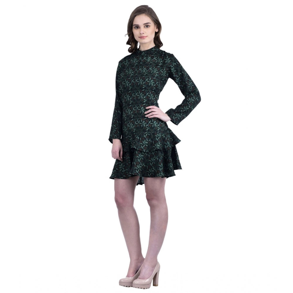 HD Women's Cotton Blend Floral Full Sleeves Dress (Green)