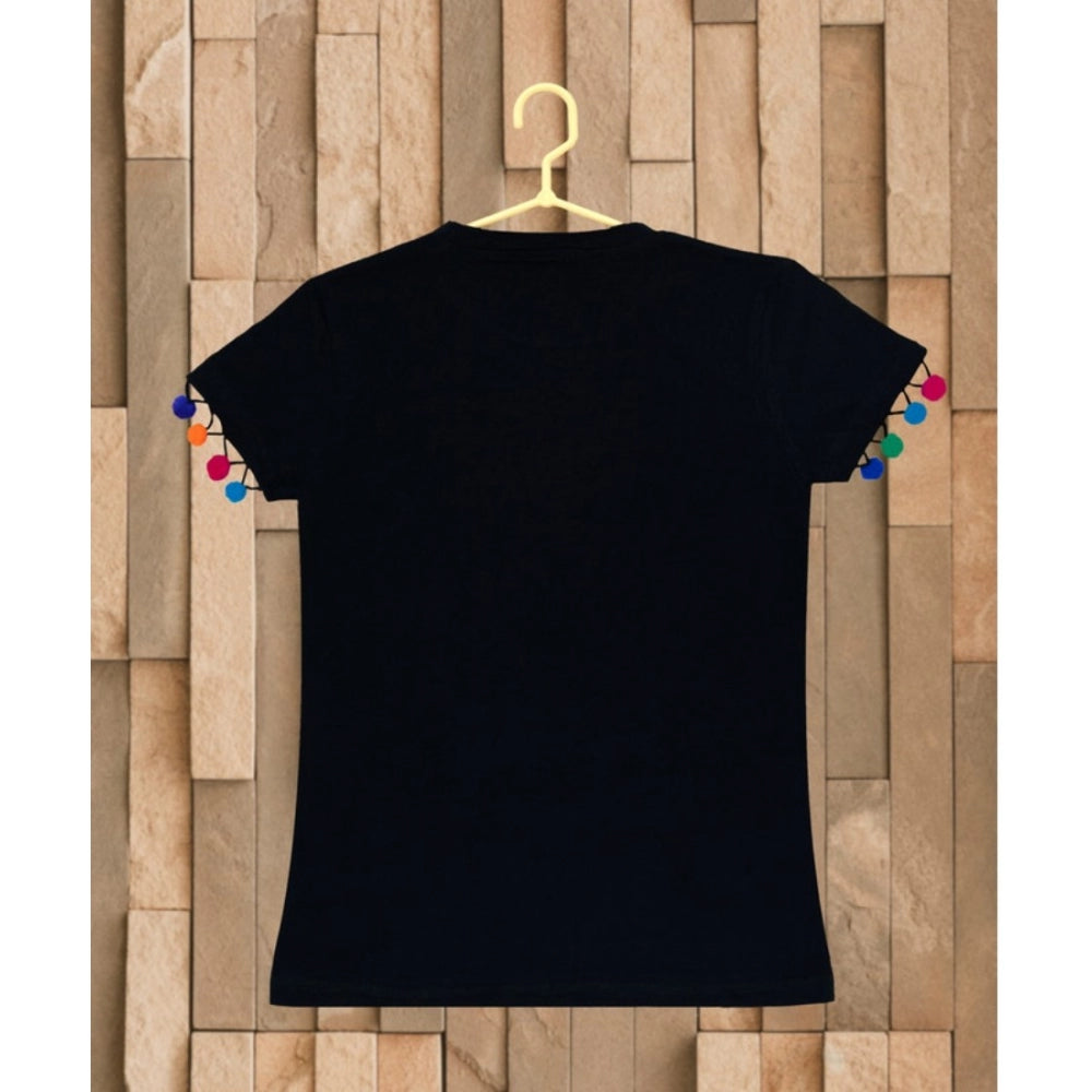 HamariDookan Girl's Casual Short Sleeve Printed Cotton T Shirt (Black)