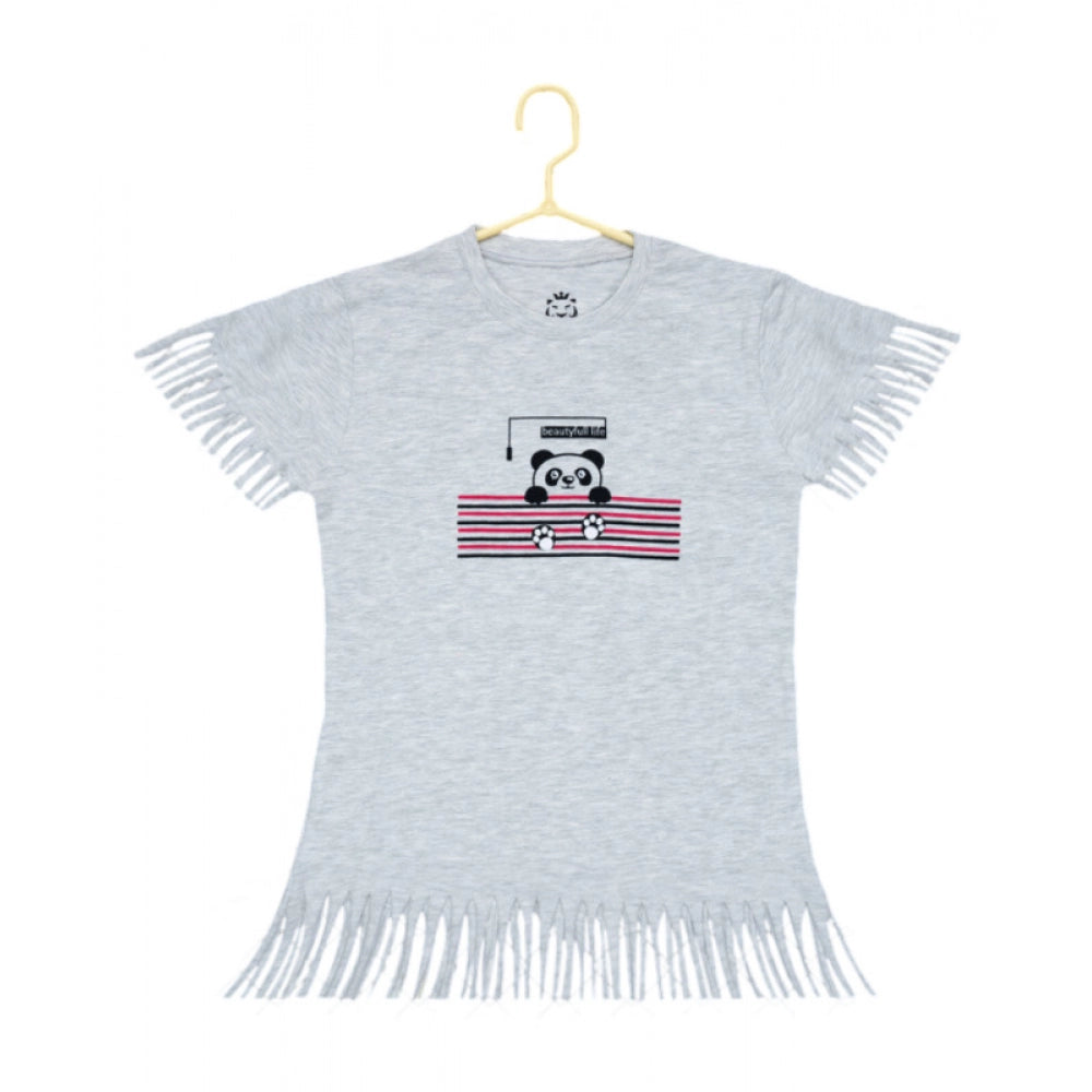 HamariDookan Girl's Casual Short Sleeve Printed Cotton T Shirt (Grey)