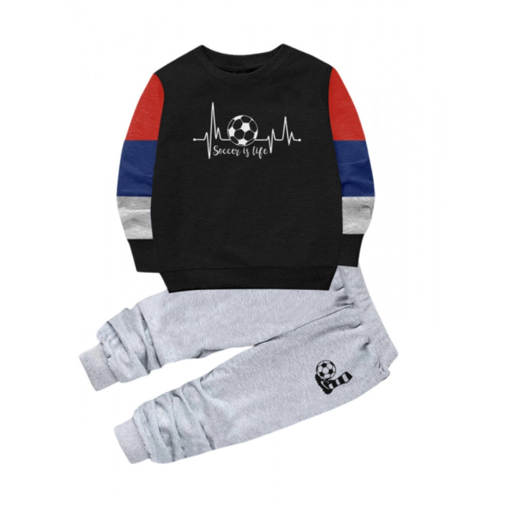 HamariDookan Boy's Casual Full Sleeve Printed Cotton T Shirt With Pant (Black)