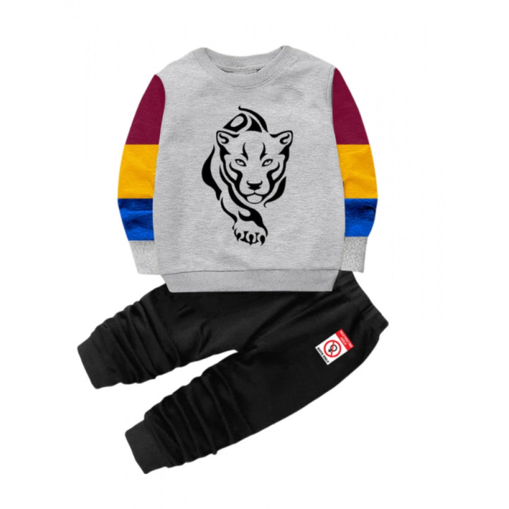 HamariDookan Boy's Casual Full Sleeve Printed Cotton T Shirt With Pant (Grey)