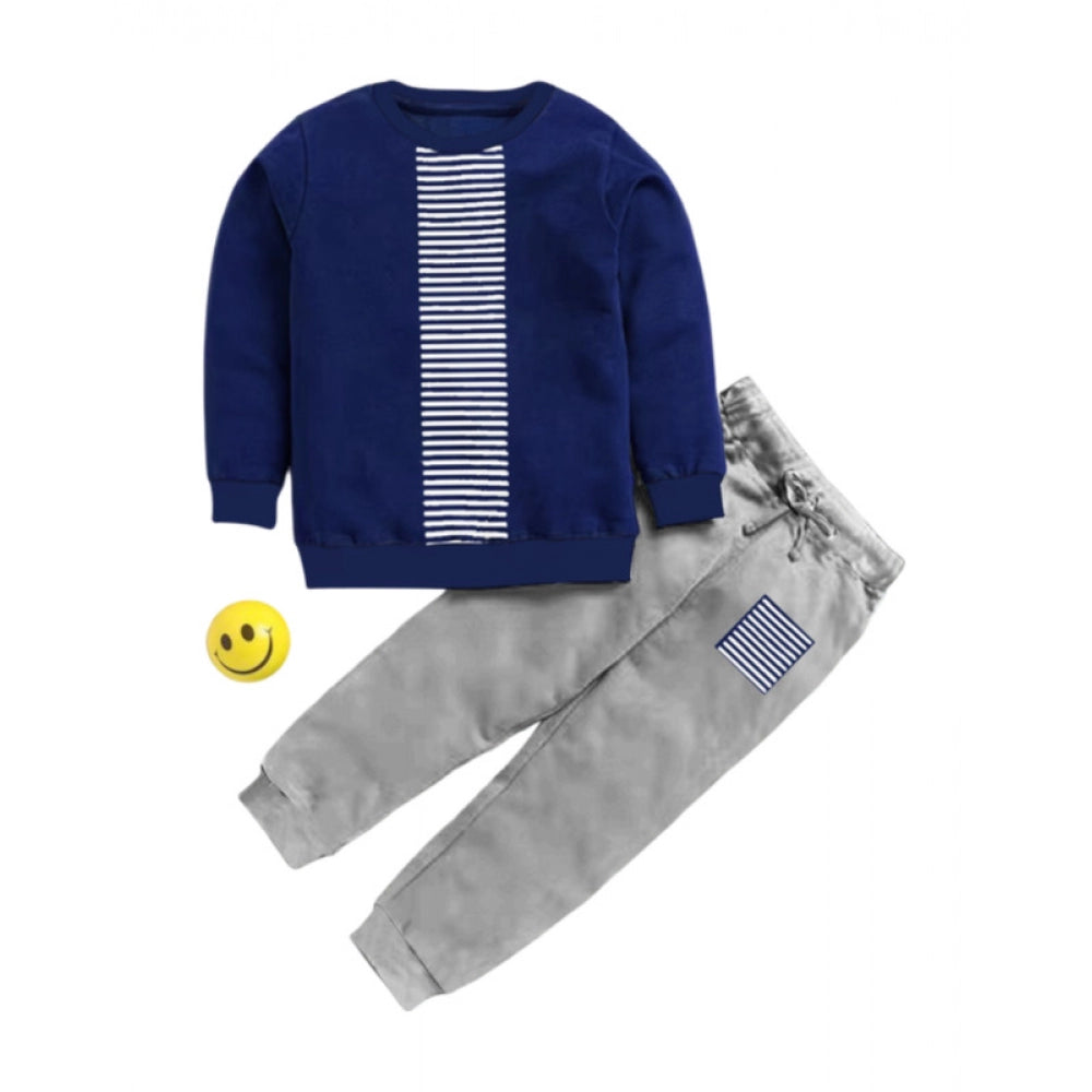 HamariDookan Boy's Casual Full Sleeve Printed Cotton T Shirt With Pant (Navy Blue)