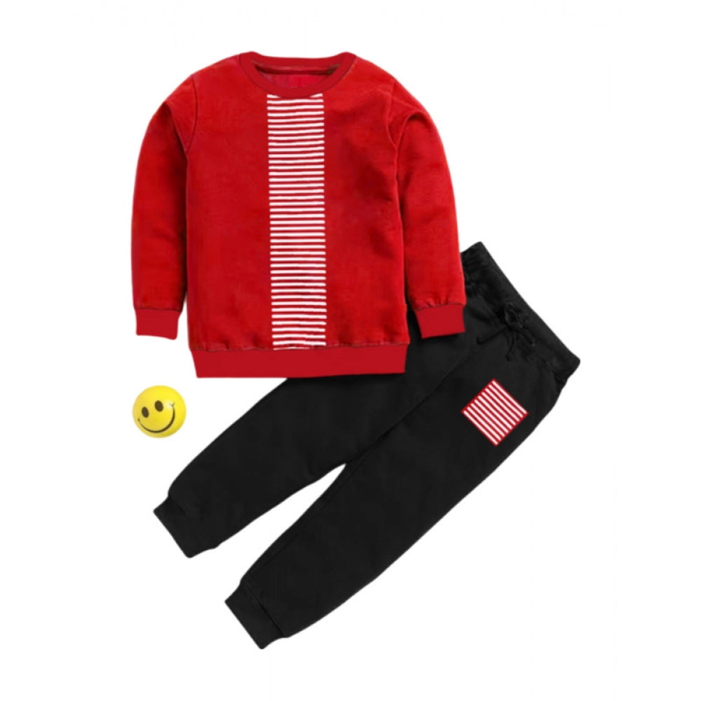 HamariDookan Boy's Casual Full Sleeve Printed Cotton T Shirt With Pant (Red)