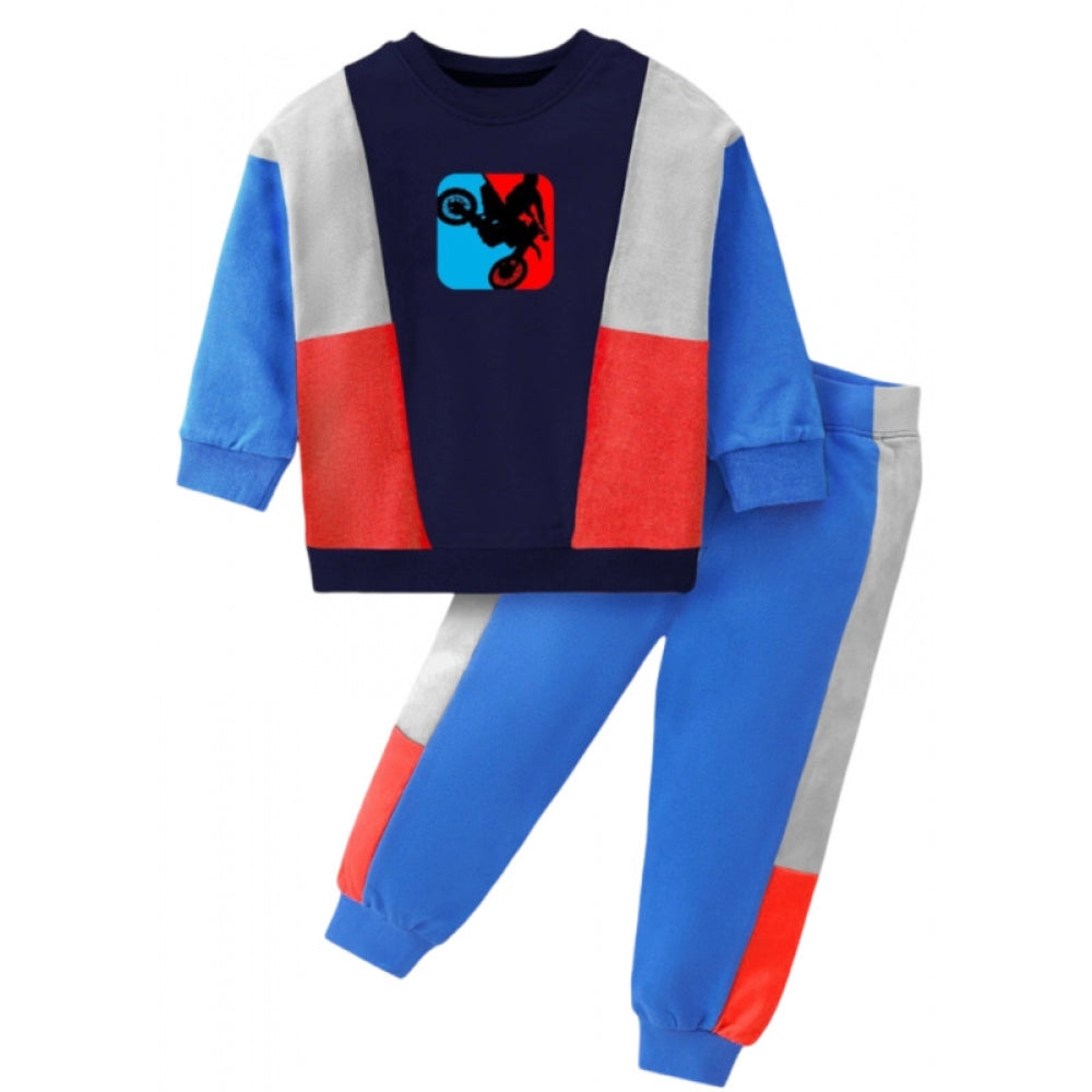 HamariDookan Boy's Casual Full Sleeve Printed Cotton T Shirt With Pant (Blue)