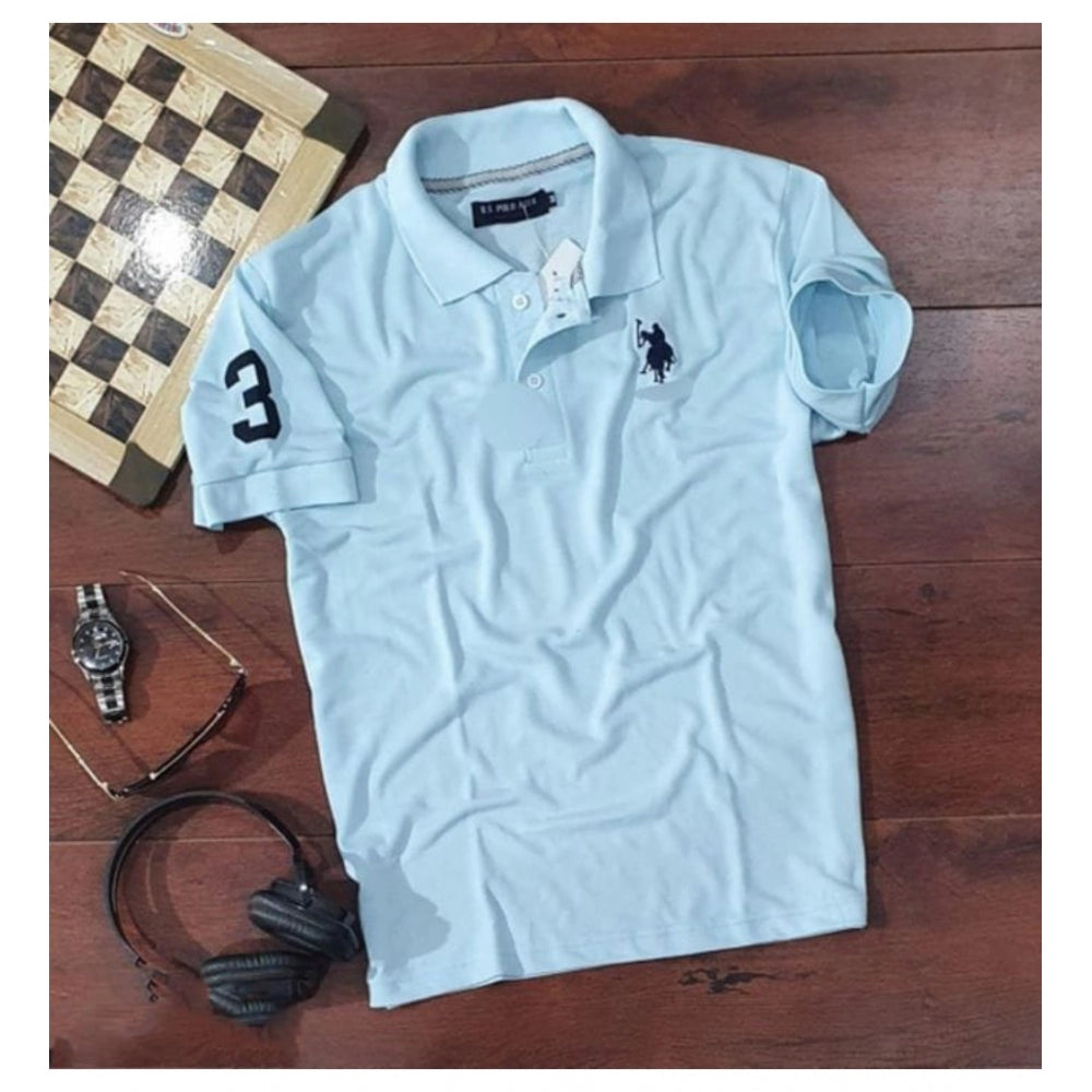 HamariDookan Men's聽Casual Half sleeve Solid聽Cotton Polo Neck T-shirt (Sky Blue)