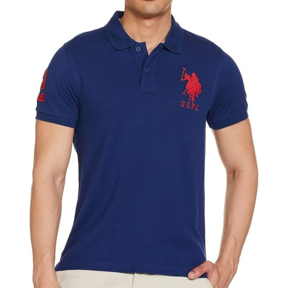 HamariDookan Men's聽Casual Half sleeve Solid聽Cotton Polo Neck T-shirt (Dark Blue)