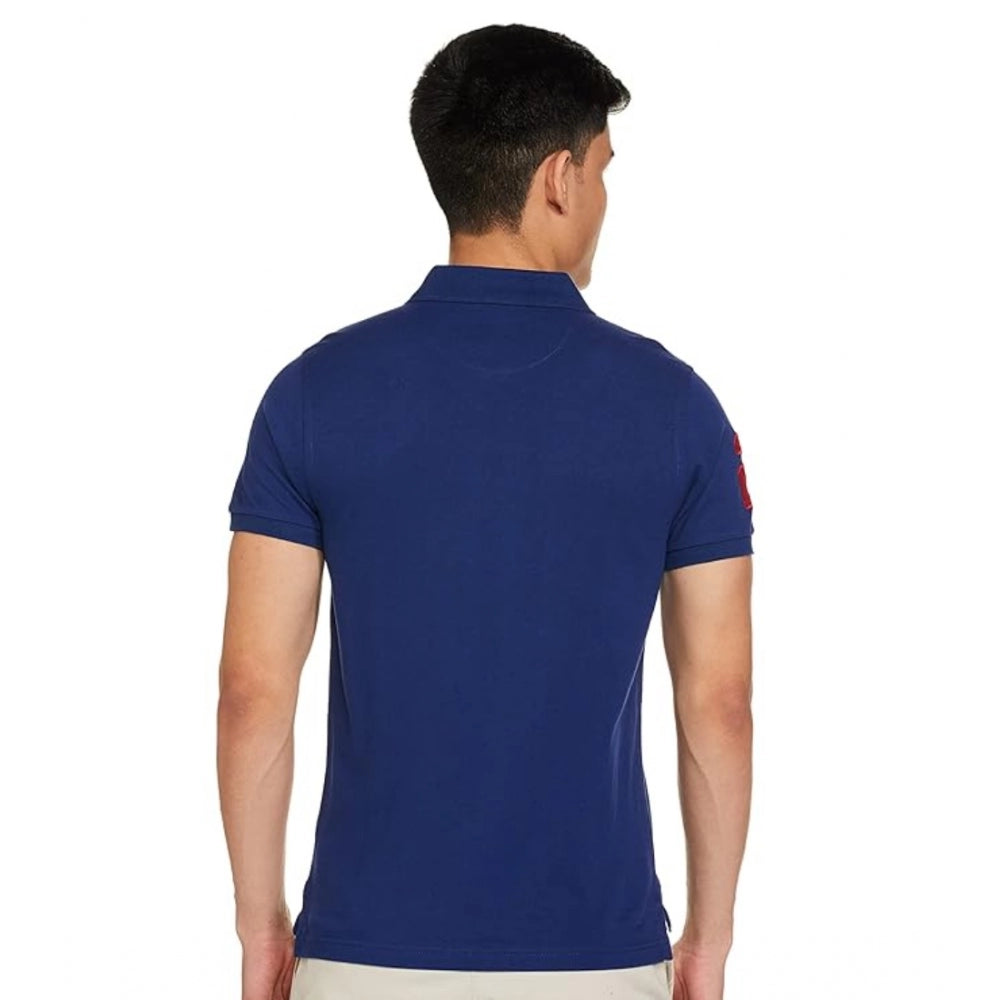 HamariDookan Men's聽Casual Half sleeve Solid聽Cotton Polo Neck T-shirt (Dark Blue)