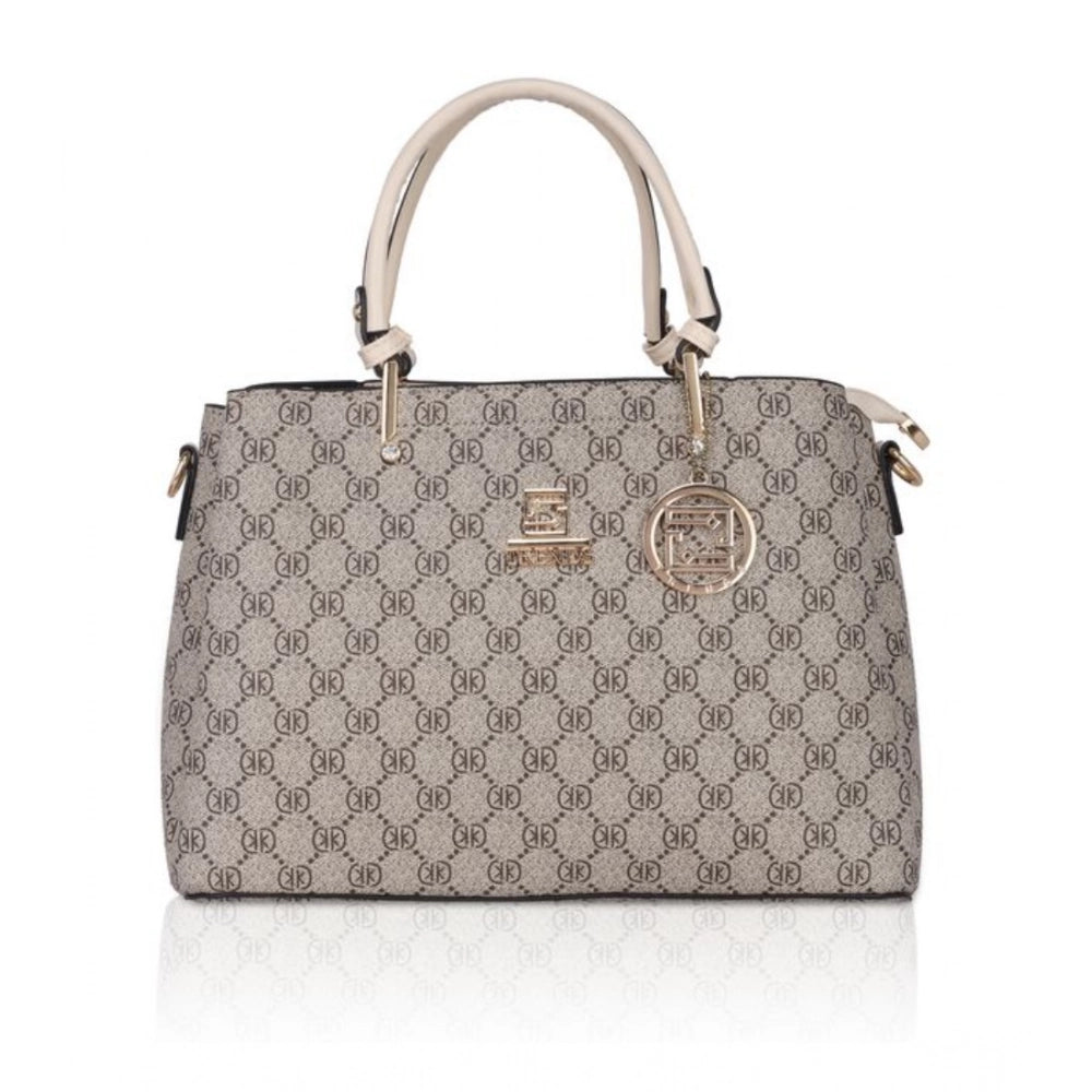 Women's Faux Leather Printed Handbag (Beige)