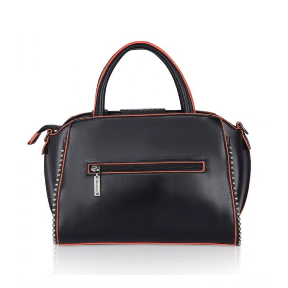 Women's Faux Leather Metal Beads Handbag (Black)