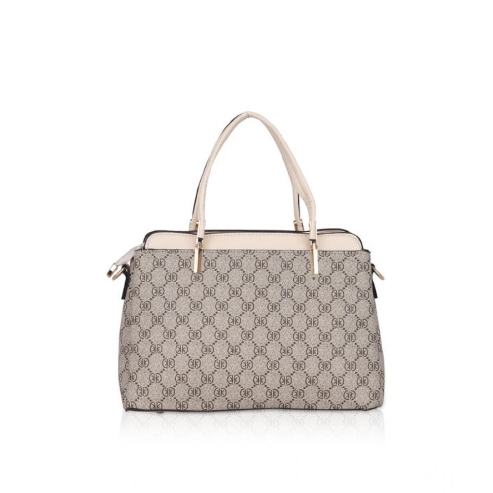 Women's Faux Leather Printed Handbag (Beige)