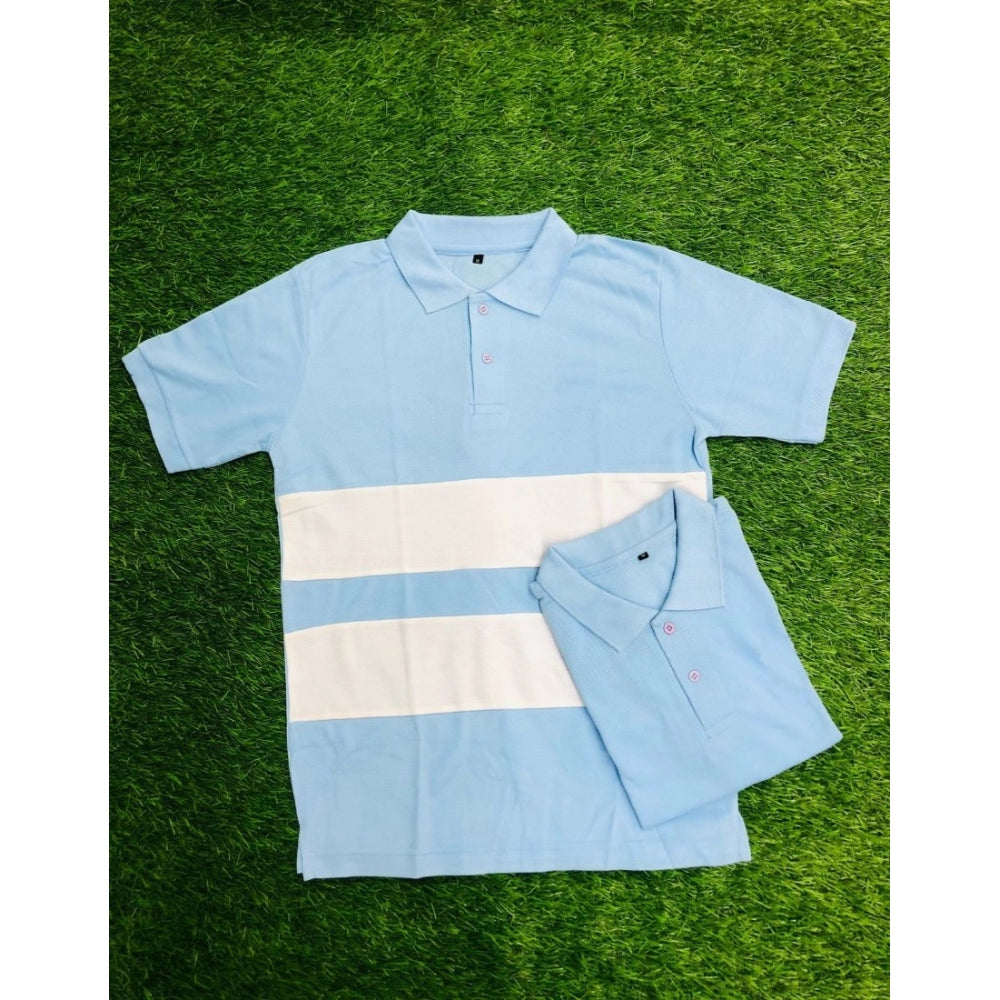 HamariDookan Men's聽Casual Short Sleeves Cotton Polo Neck T-shirt (Aqua Blue)