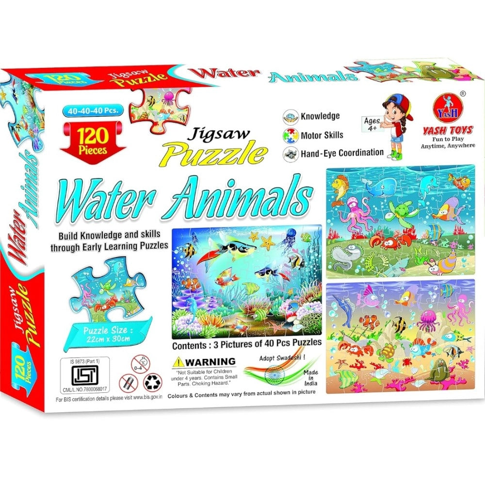 Jigsaw Puzzle Water Animals Set -  120_Pcs | Cardboard | Educational Toys | 4+ Years