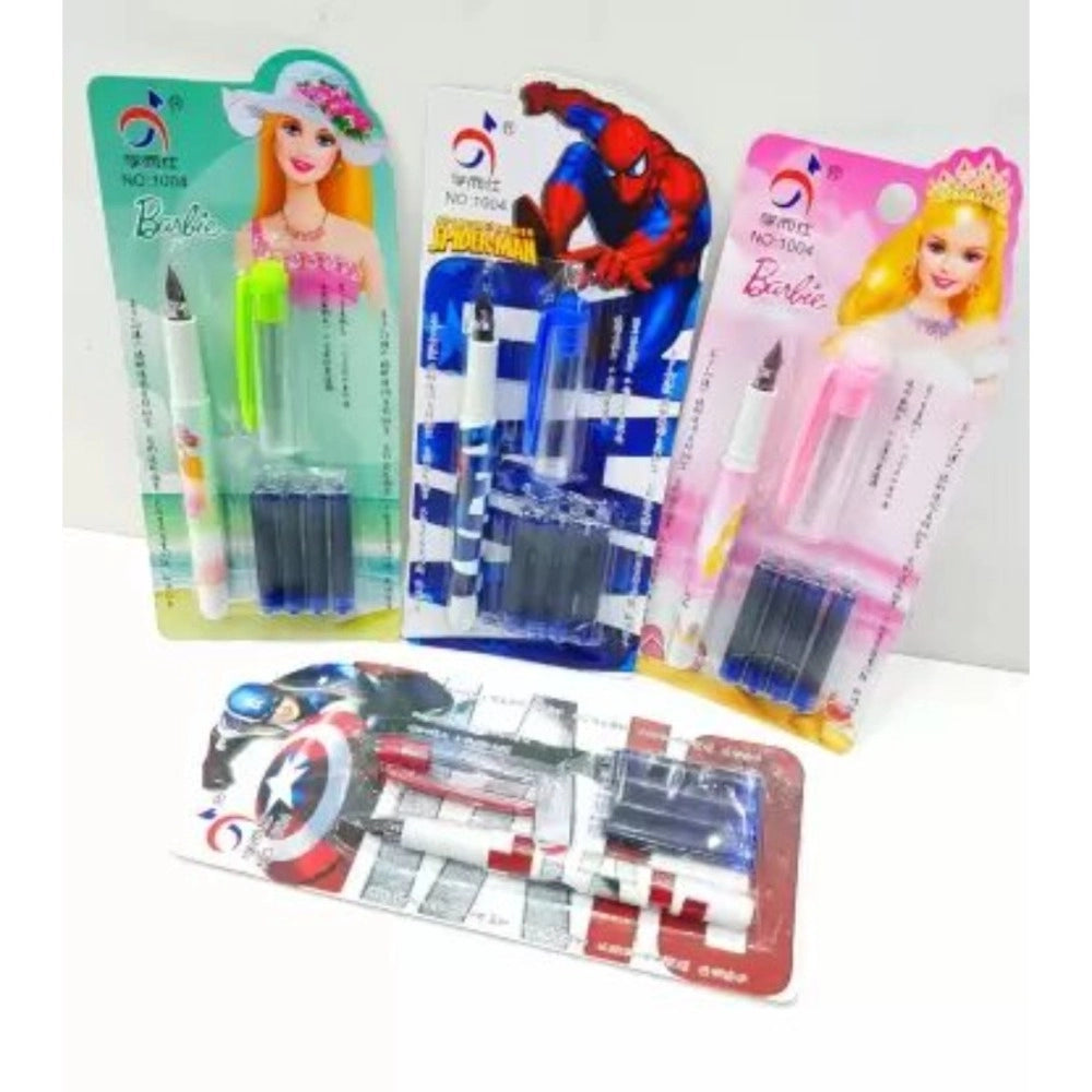 Pack Of_4 Fountain pen with four Blue Ink C Artridges | Plastic | Stationery | 5+ Years