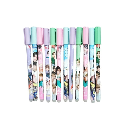 BTS Theme Reusable Pencil - 12_Pcs Set  | Plastic, Metal | Stationery | 3+ Years