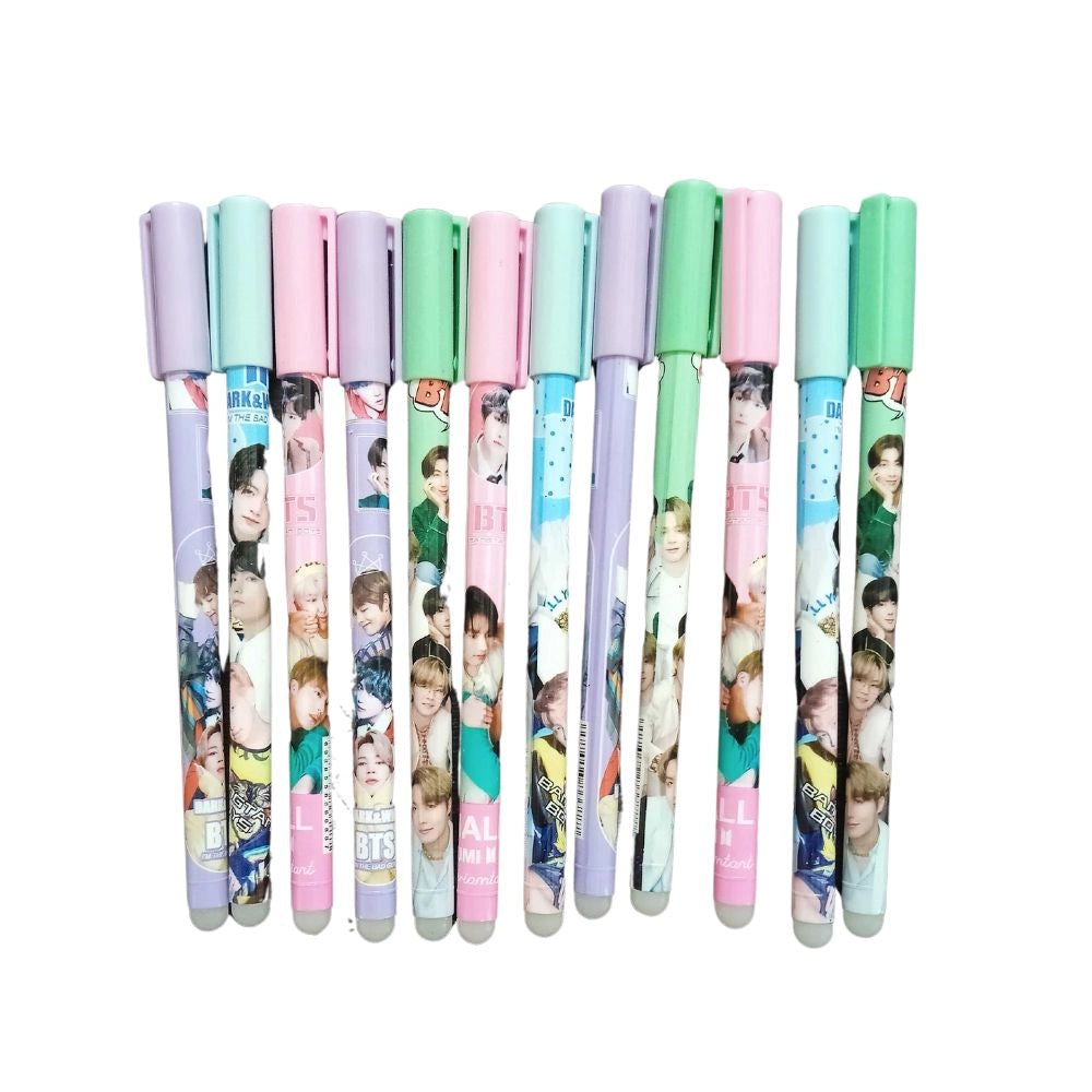 BTS Theme Reusable Pencil - 12_Pcs Set  | Plastic, Metal | Stationery | 3+ Years
