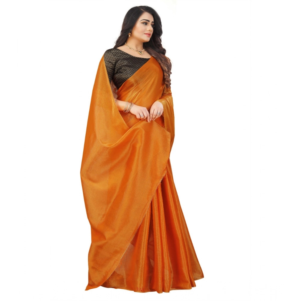 Women's Cotton Silk Self Design Saree With Unstitched Blouse 5.5Mtr (Orange)