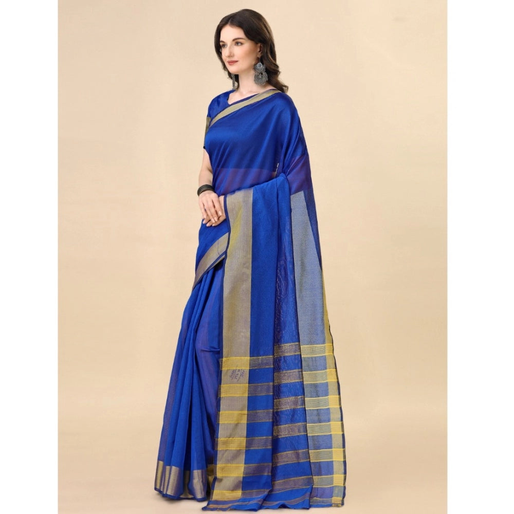 Women's Cotton Silk Striped Saree With Unstitched Blouse 5.5Mtr (Multicolor)