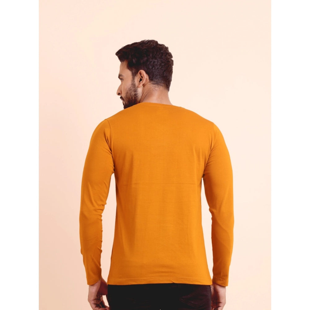 HamariDookan Men's Casual Cotton Solid V Neck Full Sleeve T-Shirt  (Mustard)