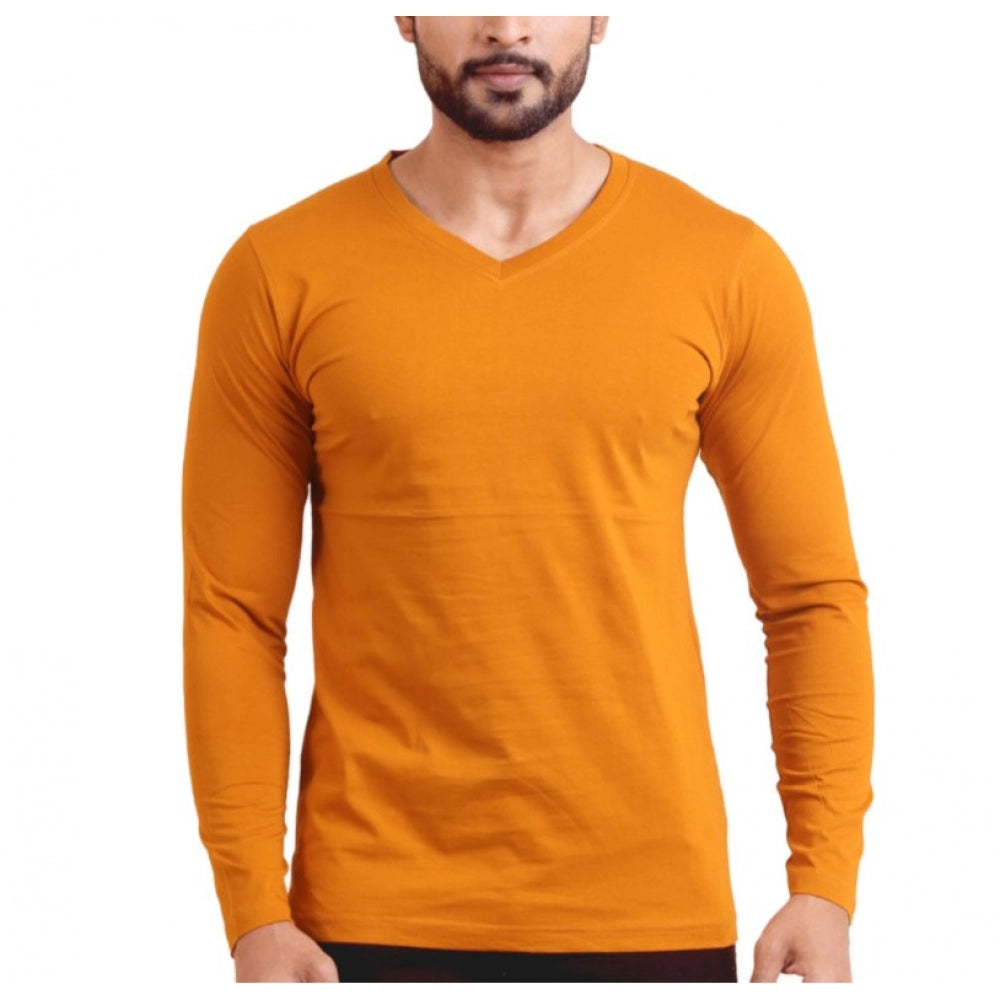 HamariDookan Men's Casual Cotton Solid V Neck Full Sleeve T-Shirt  (Mustard)