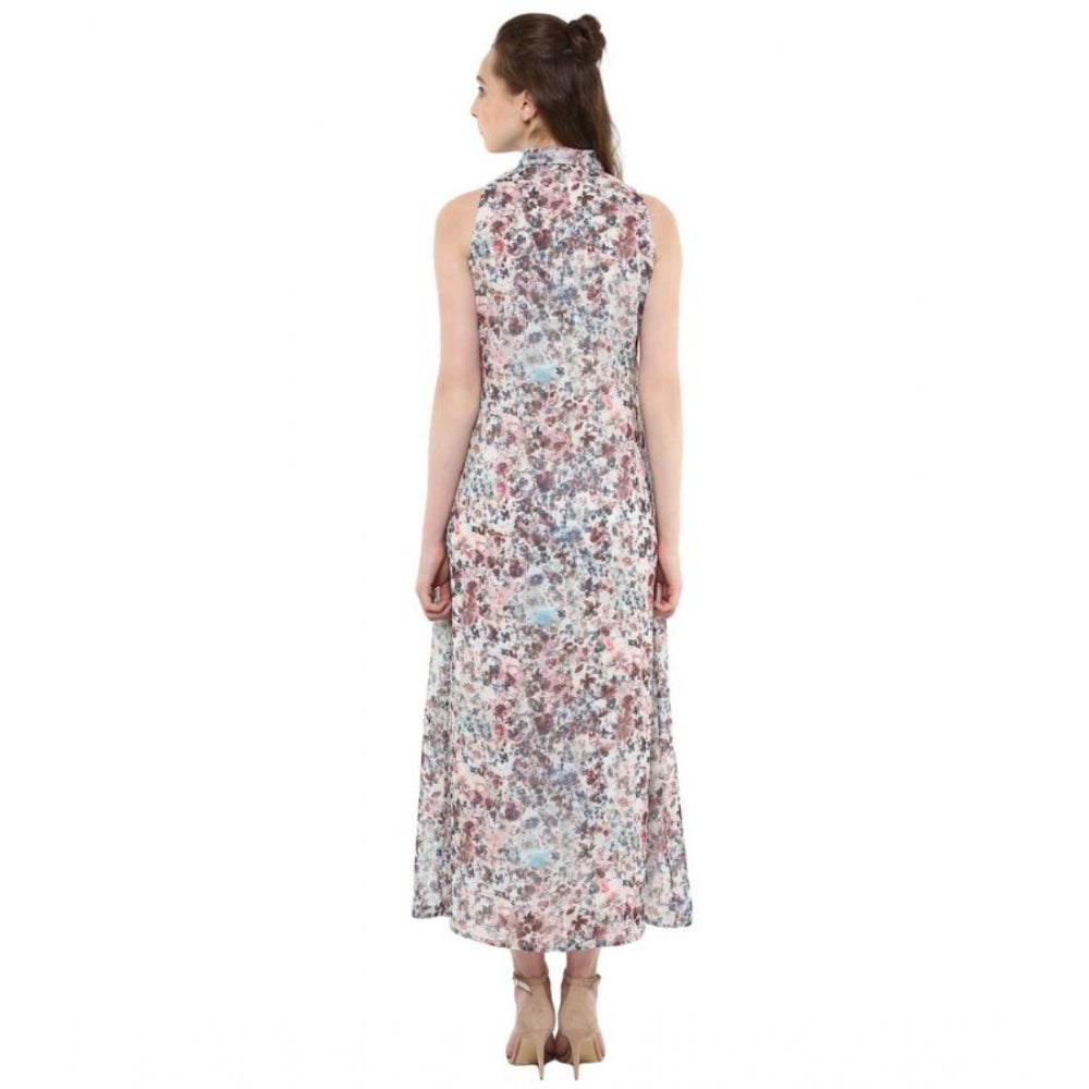 HD Women's Polyester Chiffon Printed Sleeveless Dress (Multicolor)