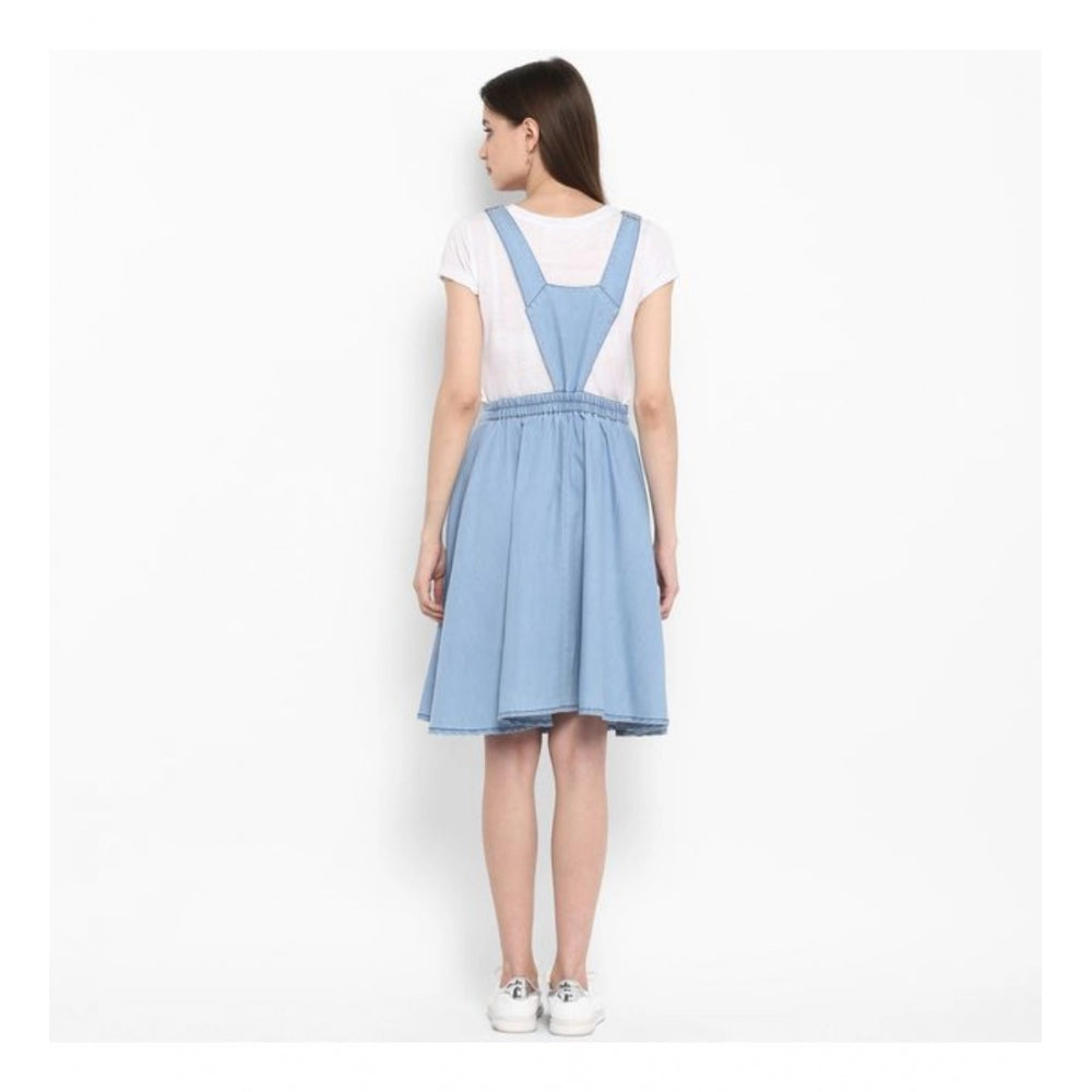 HD Women's Denim Solid Sleeveless Above Knee Dress (Blue)