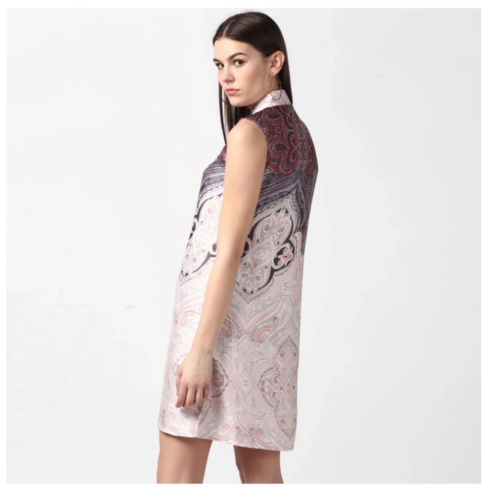 HD Women's Polyester Printed Sleeveless Above Knee Dress (Orange)