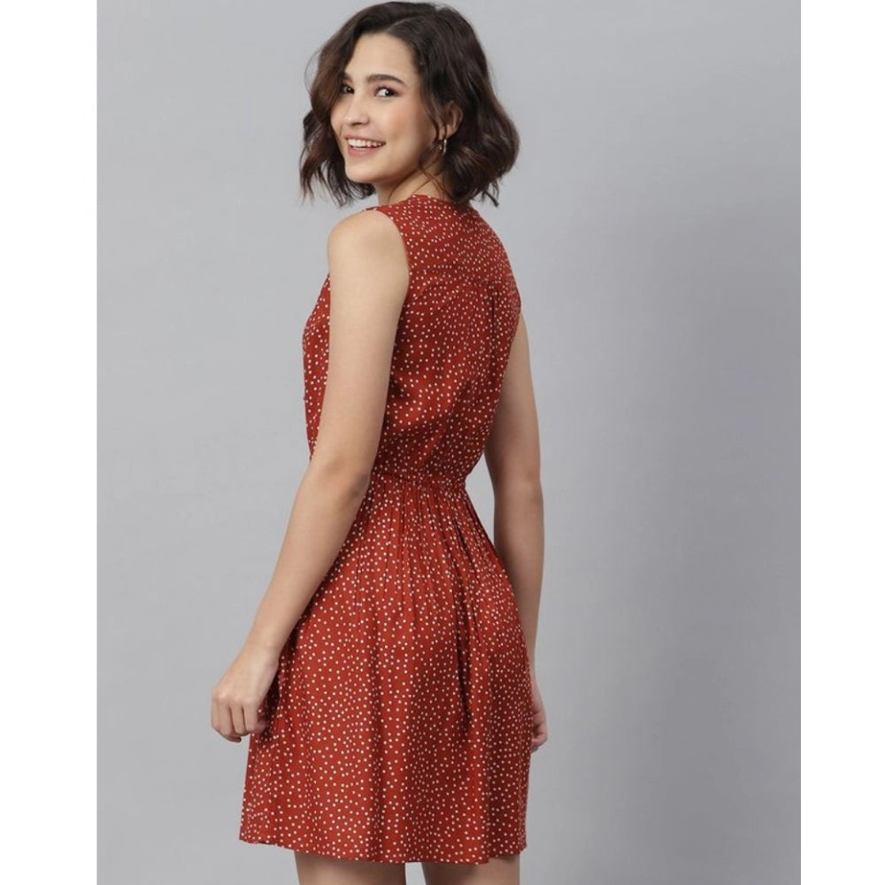 HD Women's Rayon Polka Sleeveless Above Knee Dress (Rust)
