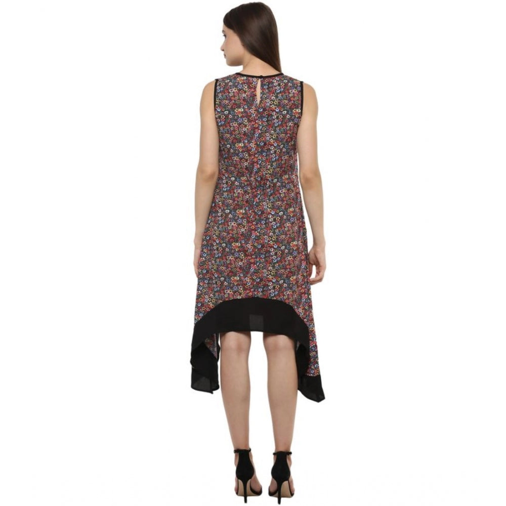 HD Women's Polyester Printed Sleeveless Knee-Length Dress (Multicolor)