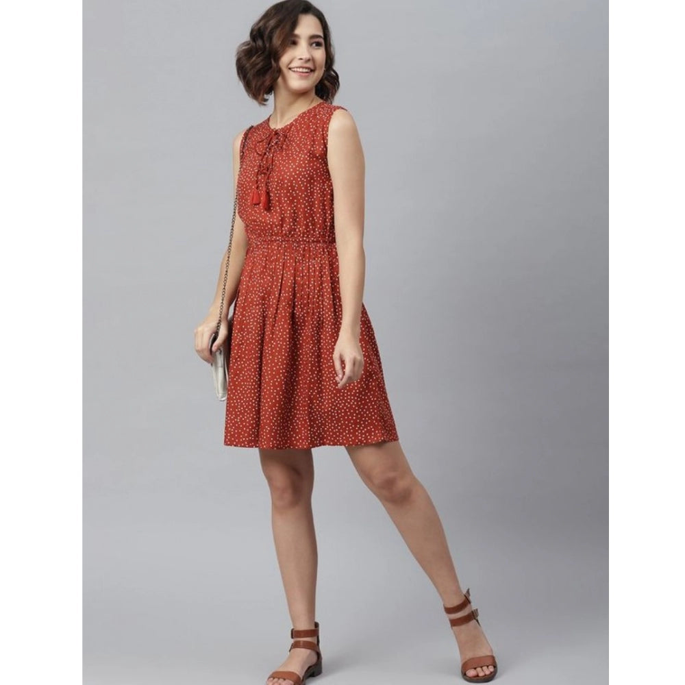 HD Women's Rayon Polka Sleeveless Above Knee Dress (Rust)
