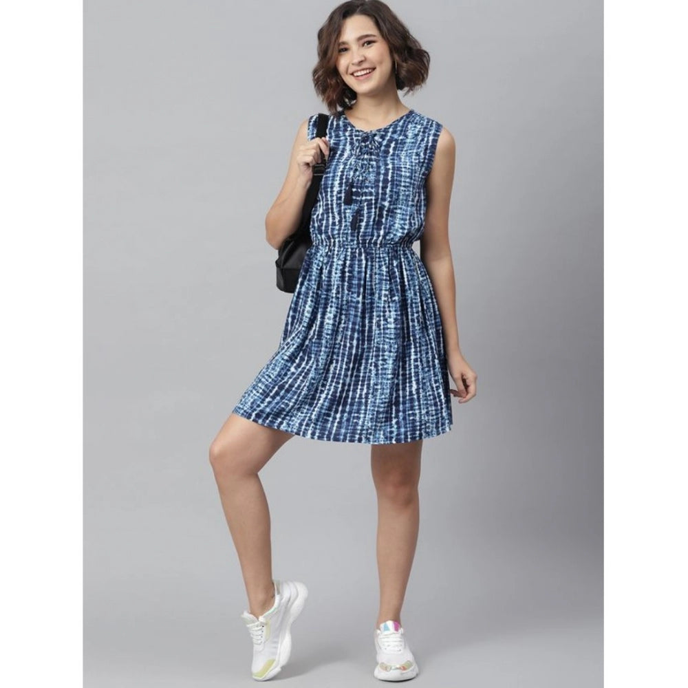 HD Women's Rayon Tie &amp; Dye Sleeveless Above Knee Dress (Blue)