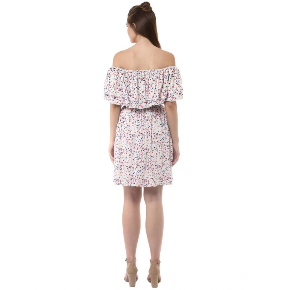 HD Women's Rayon Floral Half Sleeve Above Knee Dress (Multicolor)